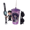Kit Copo Wandinha Boneca + Relogio Digital E Oculos Preto