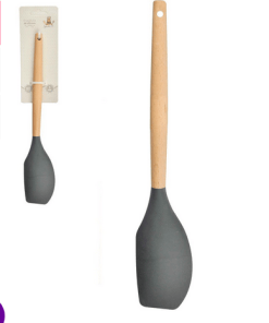 Espátula Pão Duro De Silicone Utensílio Cozinha Cabo Madeira U / CINZA