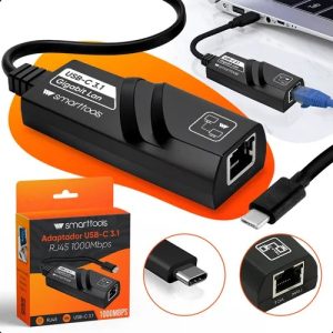 Cabo Adaptador Usb-c/type-c Para Rj45 Lan Ethernet 10/100/1000mbps Rede Externa Gigabit Cor: Preto - Marca: Smart Tools®