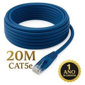 Cabo De Rede 20 Metros 20m Lan Internet Crimpado Rj45 Cat5e Azul Dtimp