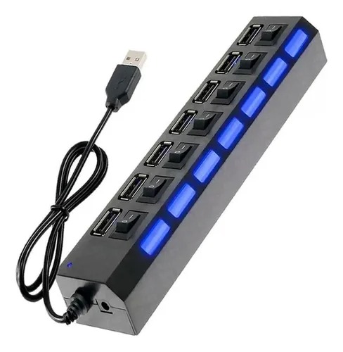 Hub Usb 2.0 Com 7 Portas Switch On/off E Led Indicador