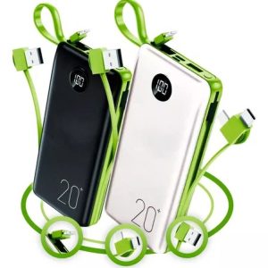 Power Bank 20.000 Mah Carregador Usb Portátil Com Cabo Carregamento Turbo Preto