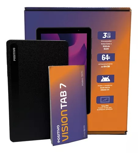 Tablet Positivo Vision TAB 7 - Processador Octa-Core 3GB RAM 64GB Armazenamento, Tela 7” IPS, Bateria 3100mAh, Android 1