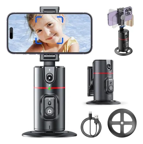Pylimaius Gimbal Suporte Celular 360o Reconhecimento Facial Tiktok Cor Preto