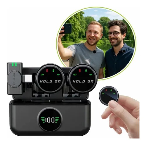 Microfone Lapela Redondo Imã Sem Fio Preto Anti Ruído Duplo Hold On