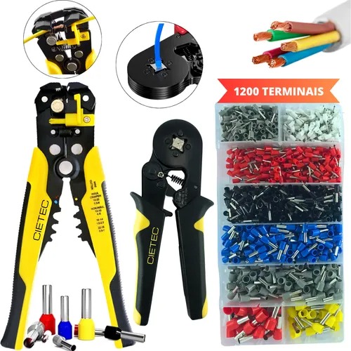 Kit Alicate Crimpar Descascador 1200 Terminais Ilhós Tubular Cietec