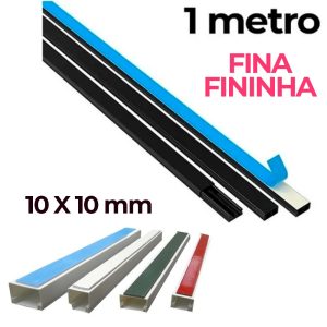 Canaleta 10×10 Fina Branca Ou Preta Com Adesivo 1 Metro Fininha Branco Preto Para Fio