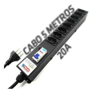 Régua Elétrica 8 Tomadas 20a Disjuntor Extensão 5 Metros Cor Preto