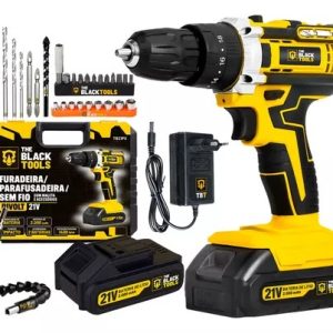 Parafusadeira Furadeira De Impacto The Black Tools Profissional TB-21PX 2 Baterias Com Maleta 60Hz Amarelo