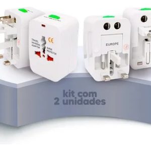 Kit 2 Adaptador Tomada Universal Para Viagens Internacional Funciona Em +150 Países Argentina Chile Peru Marca Gudeltec