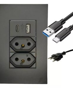 Tomada Dupla Carregador Turbo USB Tipo C parede Tomada Com Espelho Universal Bivolt Jwcom Unidade