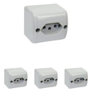 Kit 4 Tomada Predial Cinza Sobrepor 250v 10a 2p+t Pial