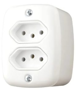 Tomada Dupla Sobrepor Sistema X 20a Com Caixa Externa Pluzie Cor Branco