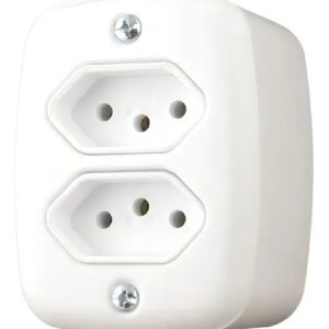 Tomada Dupla Sobrepor Sistema X 20a Com Caixa Externa Pluzie Cor Branco