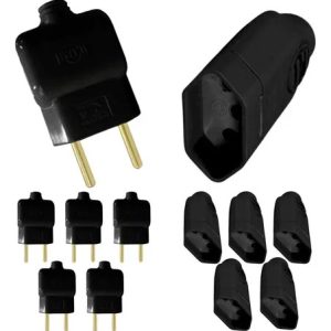 Kit 5 Tomada Fêmea 3 Pinos 10a/20a y 5 Pino Macho 2p 10a Preto Ms Eletro Eletrônica