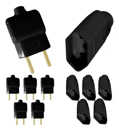 Kit 5 Tomada Fêmea 3 Pinos 10a/20a y 5 Pino Macho 2p 10a Preto Ms Eletro Eletrônica