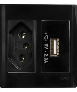 Usb 2a + Tomada 20a P/ Móveis Embutir Ilumi Slim Preta