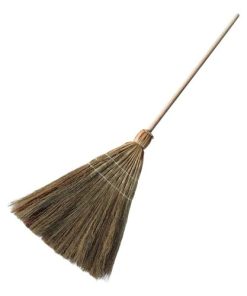 Vassoura Caipira De Palha Grande 40cm Com Cabo 1,48cm