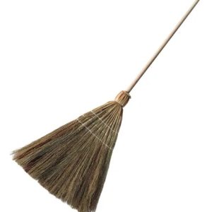 Vassoura Caipira De Palha Grande 40cm Com Cabo 1,48cm