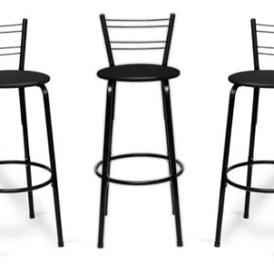 Kit Banqueta Alta Ideal para Cozinha Balcão Bar Area Gourmet Flórida Preta Aço C/ Encosto Cadeira Banco Alto Estrutra Pr