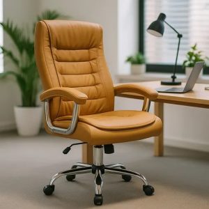 Cadeira De Escritório Cadeiras Inc Presidente Monique Big Ergonômica Caramelo Com 42 Molas Ensacadas Estofado De Couro S