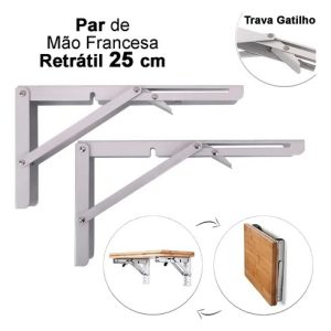 Kit 2 Suporte Prateleira Dobrável 25cm Mão Francesa Retrátil