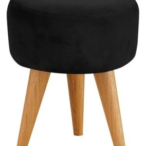 Banqueta Retro Preto Redonda Confortavel Com Pes De Madeira