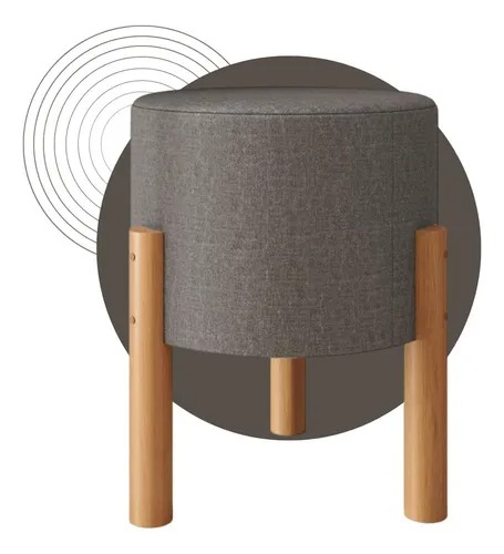 Puff Banqueta Decorativa Linho Pés Madeira Envio Imediato