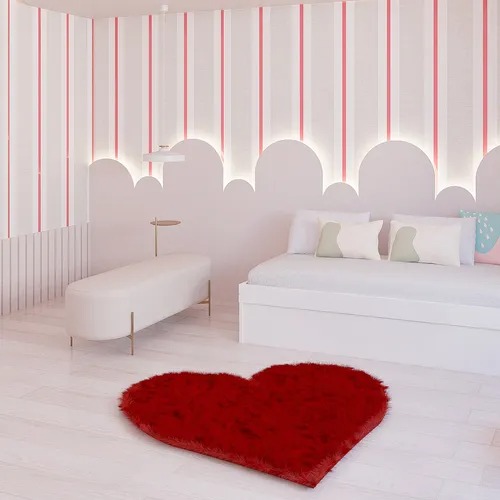 Tapete Sala Felpudo Peludo Vinho Coração 100 Cm
