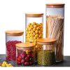 Kit 5 Potes de Vidro Herméticos com Tampa de Bambu para Mantimentos, Grãos, Café, Massas e Cereais - NYBC