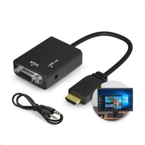 Polaris Shop Cabo Conversor Adaptador De Vídeo Hdmi Macho Para Vga Fêmea Com Saída Áudio P2 Notebook Pc Computador Proje