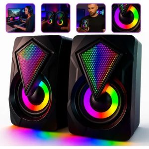 Caixa De Som Pc Usb P2 Potente Soundbar Rgb Luz Led Cor Preto