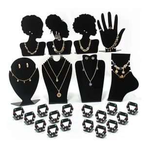 Expositor Bustos Anel Colar Tornozeleira Brincos Kit 24 Pç Preto