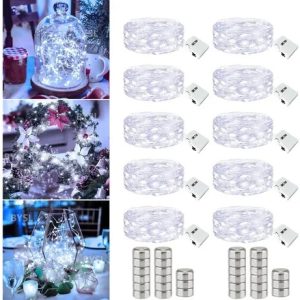 Kit 10 Rolha Led Fio Fada 2m 20 Leds Branco Frio Luz Garrafa Cor Das Luzes Azul 2 Bateria