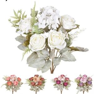 Buque Rosas Flores Hortênsias Artificial Decorativo Realista