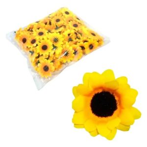 Kit C/100 Unidades Flor Mini Girassol Artificial Pacote Luxo Cor Amarelo