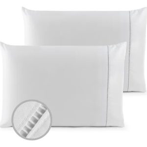 Descrição Kit 10 Capa Impermeável Protetora de Travesseiro Anti-Ácaro Fronha Branca 50x70 cm com Zíper  Esta capa protet