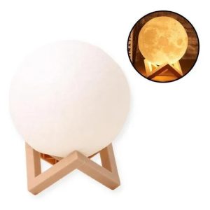 Abajur Luminária Lua Cheia 3d Majestic Led De Mesa Sem Fio Quarto Cúpula Branco Estrutura Marrom-claro
