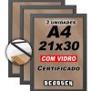 Kit 3 Moldura A4 Certificado Diploma Quadro Foto C/ Vidro