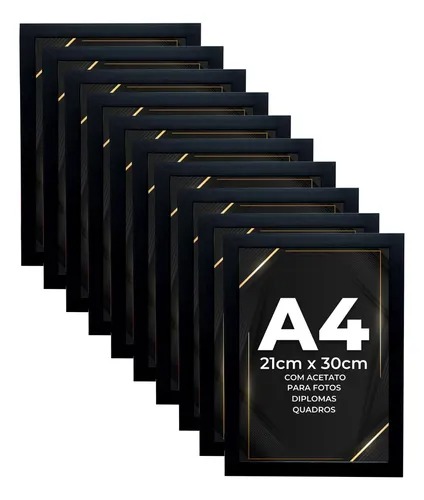 Kit 10 Moldura A4 21x30 C/acetato Certificado Diploma Quadro