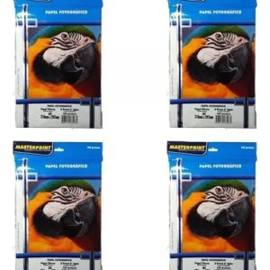 Kit 200 Folhas Papel Fotografico A4 Glossy 180g Masterprint Cor Branco