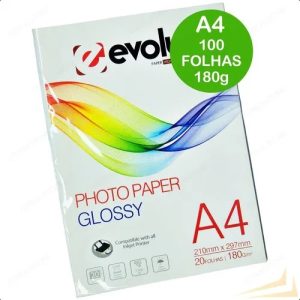 Papel Fotográfico Branco A4 Glossy 180g 100 Folhas Evolut Top!