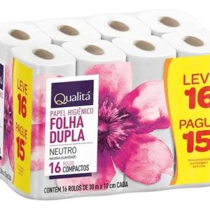 Papel higiênico Qualitá folha dupla 30 m de 16 un