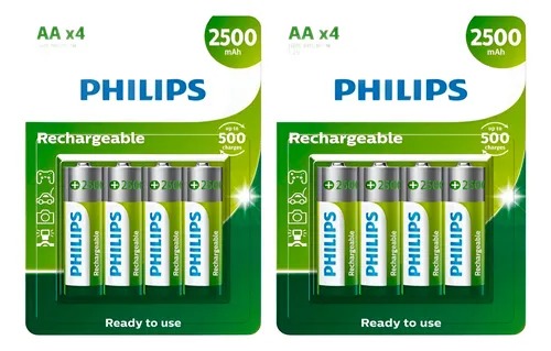 8 Pilhas Recarregável Philips Aa 2600mah Hr6 Mignon