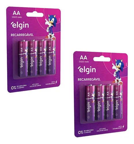 Kit 2 Cartelas Pilha Recarregavel Aa 2500mah C/4 Elgin 82173