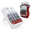Carregador De Pilhas Rápido Bivolt + 4 Pilha Aa Recarregável