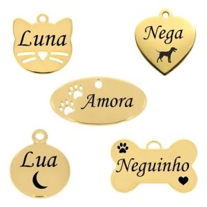 Plaqueta Plaquinha Tag Pet Cachorro E Gato Com Nome E Tel
