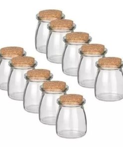10 Unidades Pote Vidro Com Tampa Rolha Cortiça 110ml Tempero Cor Madeira