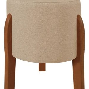 Puff Banqueta Decorativo Viena Linho Pés Madeira Bege
