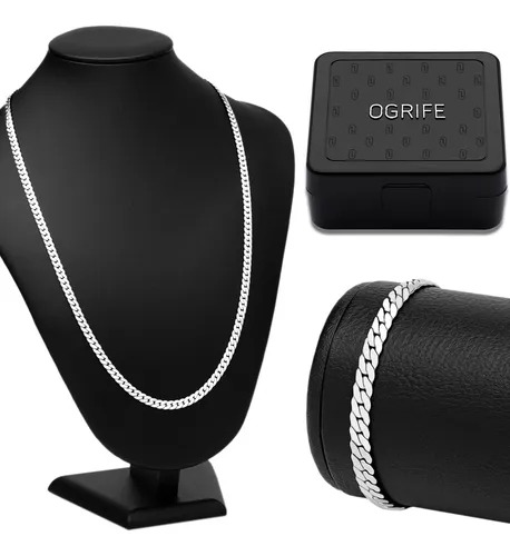 Conjunto Corrente E Pulseira Masculino Cj-91 Aço Inox 316 Cor Prata